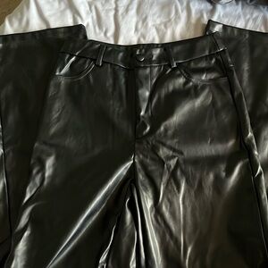 high waisted wide legged black leather pants